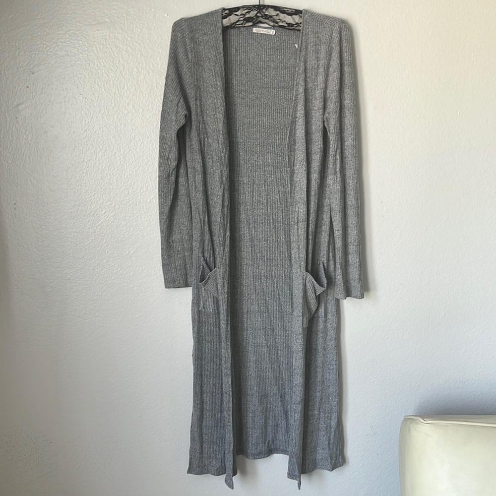 Macy’s Long Maxi Cardigan w/ Side Slits and Pockets, Size S